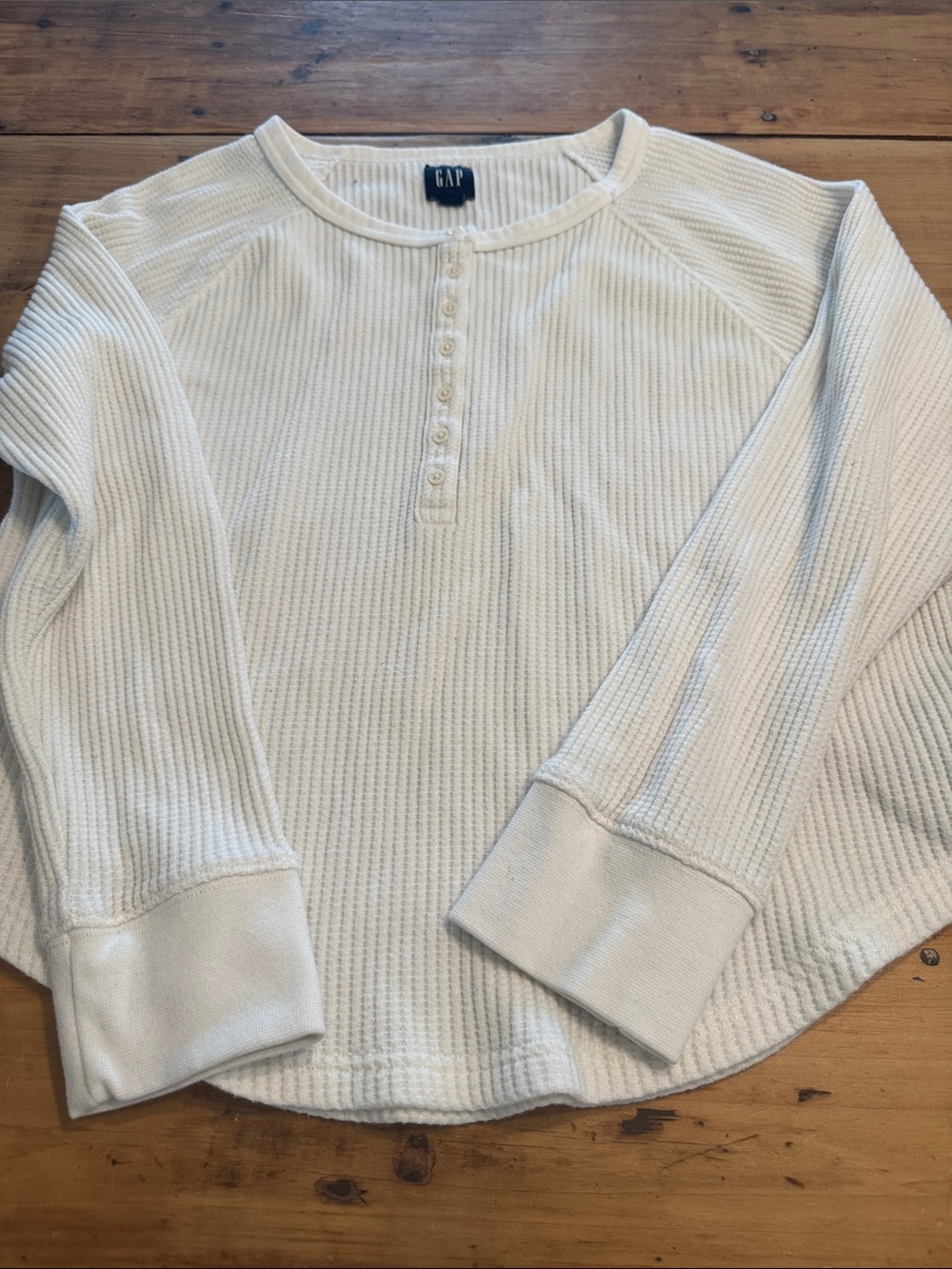 Gap Womens Waffle Knit Boxy Y2K Long Sleeve Henley, cream, sz S
